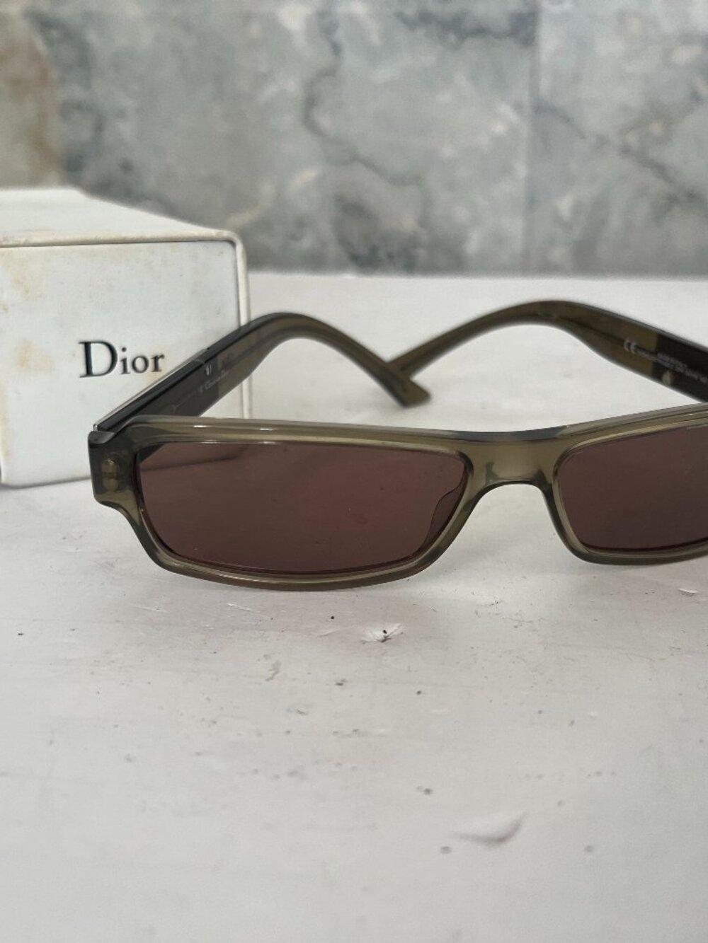 Christian Dior Sunstrass 2 QP4 Olive Rhinestone Logo Rectangle Sunglasses Italy
